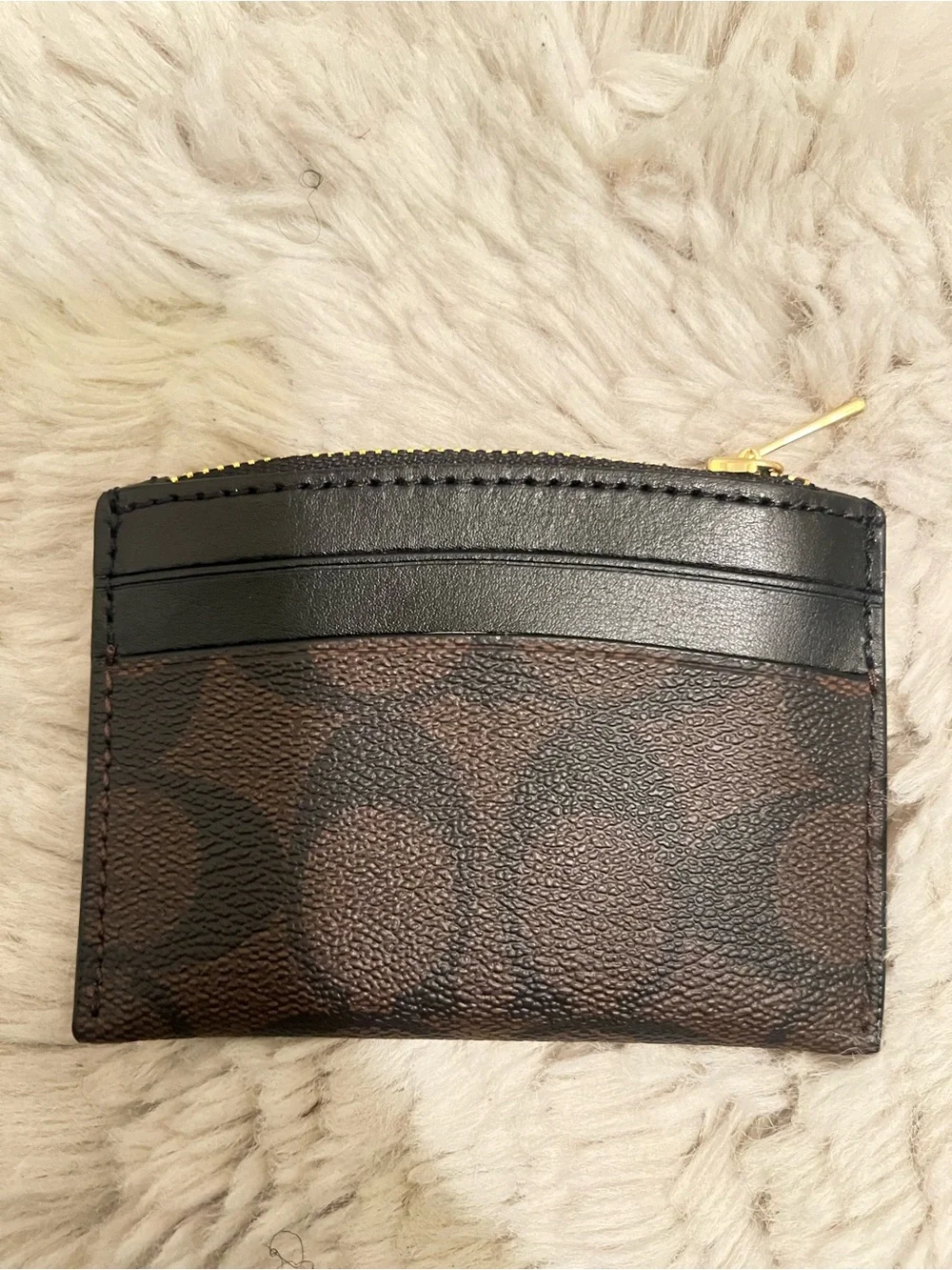Coach Brown and Black Signature Card Holder with Gold Logo